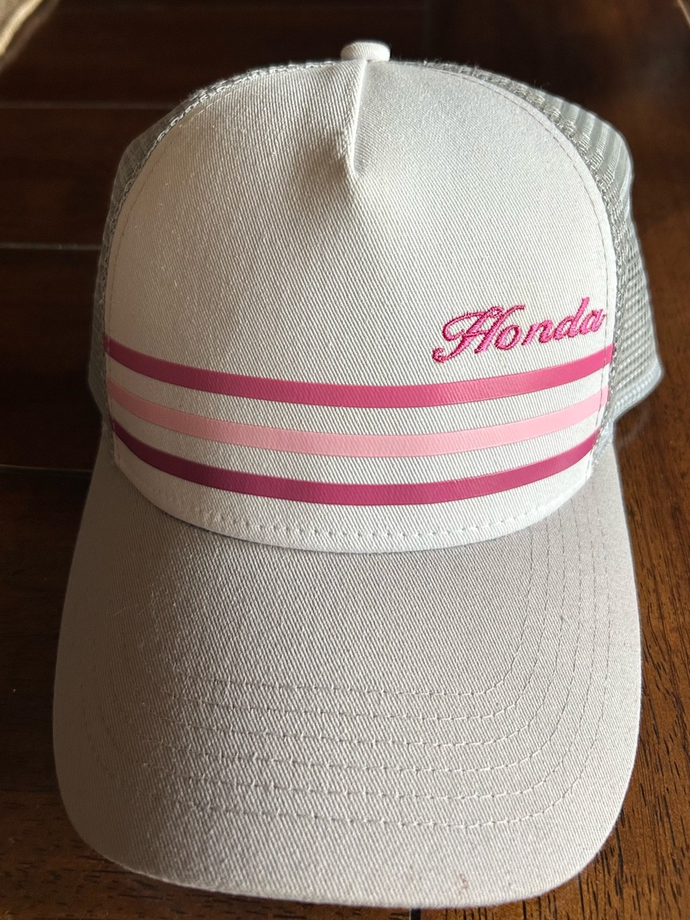 Honda Women's White Pink Striped Trucker Hat